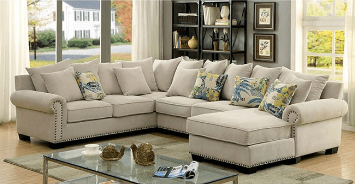 Skyler Transitional Style Plush Ivory Color Upholstered Sectional