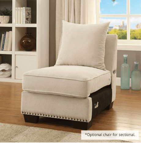 Skyler Transitional Style Plush Ivory Color Upholstered Sectional