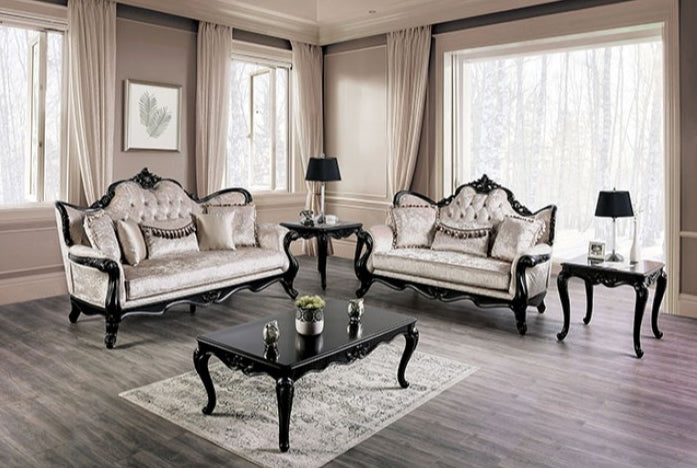 Acapulco Traditional Sofa with Wood Trim - Off White