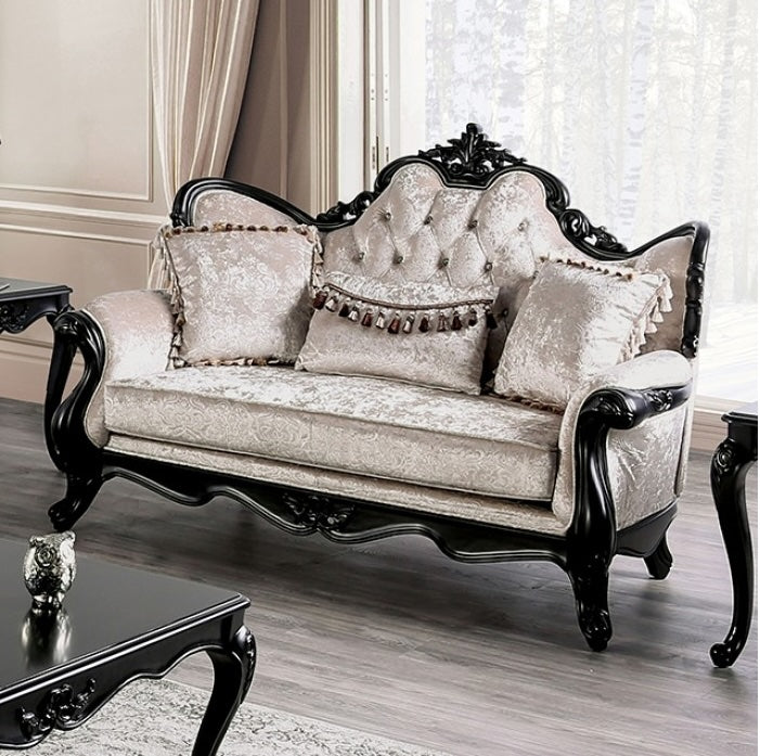 Acapulco Traditional Sofa with Wood Trim - Off White