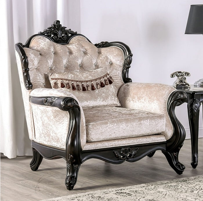 Acapulco Traditional Sofa with Wood Trim - Off White