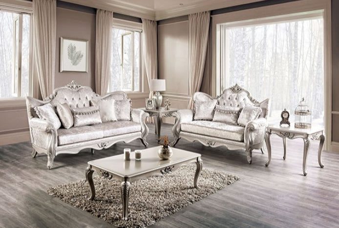 Acapulco Traditional Sofa with Wood Trim - Off White & Champagne