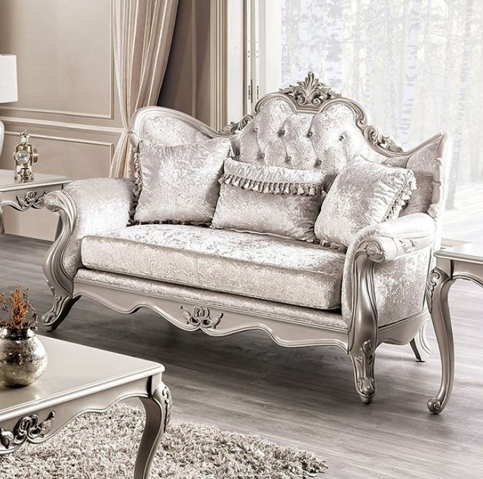 Acapulco Traditional Sofa with Wood Trim - Off White & Champagne