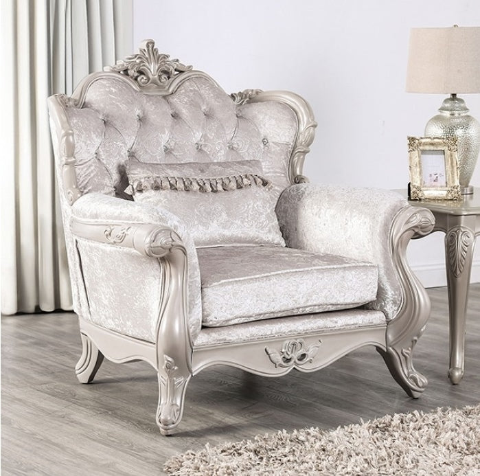 Acapulco Traditional Sofa with Wood Trim - Off White & Champagne