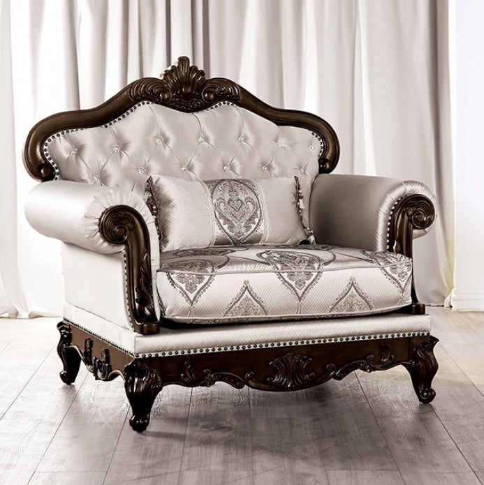 Veracruz Traditional Sofa with Wood Trim - Beige & Dark Cherry