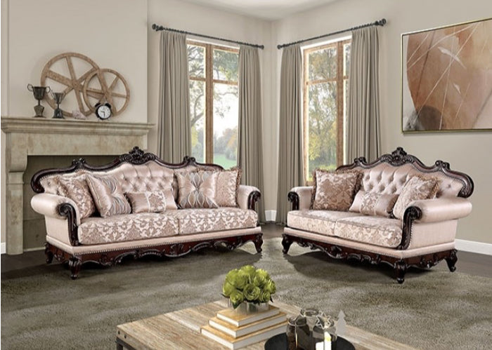 Veracruz Traditional Sofa with Wood Trim - Light Brown & Dark Cherry