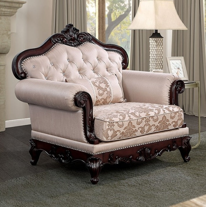 Veracruz Traditional Sofa with Wood Trim - Light Brown & Dark Cherry