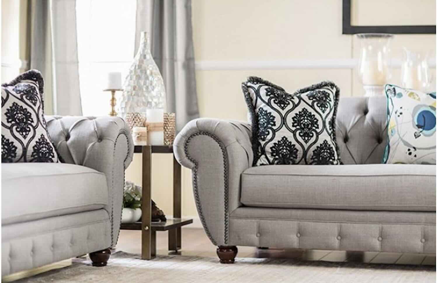 Viviana Transitional Gray Upholstered Sofa & Loveseat Set