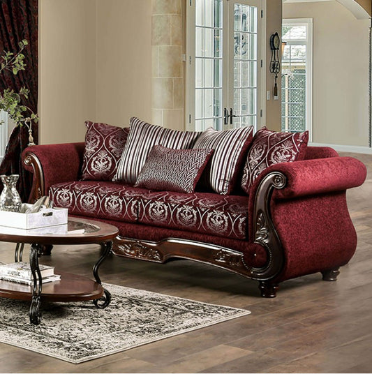 Sassari Lavish Traditional Chenille Sofa - Burgundy