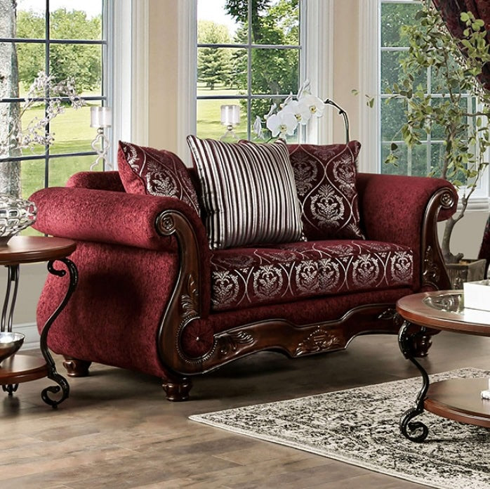 Sassari Lavish Traditional Chenille Sofa - Burgundy