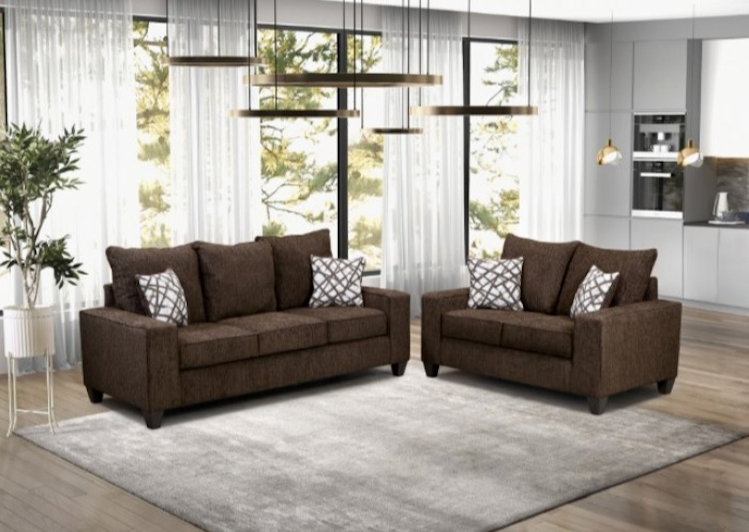 West Acton Contemporary Chenille Sofa - Brown