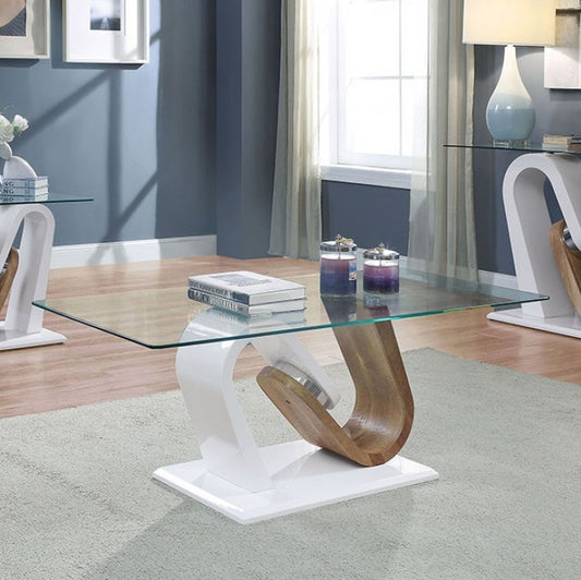 Batam Collection Two-Tone High Gloss Coffee Table - White & Natural