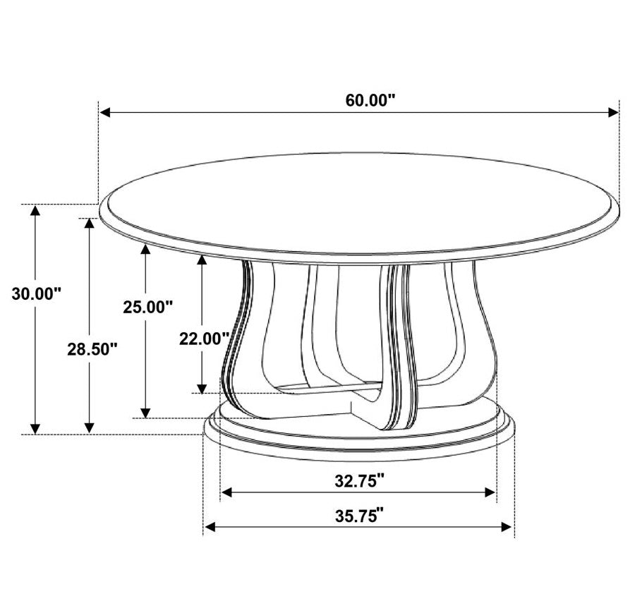 Trofello Round Dining Table with Curved Pedestal Base White Washed