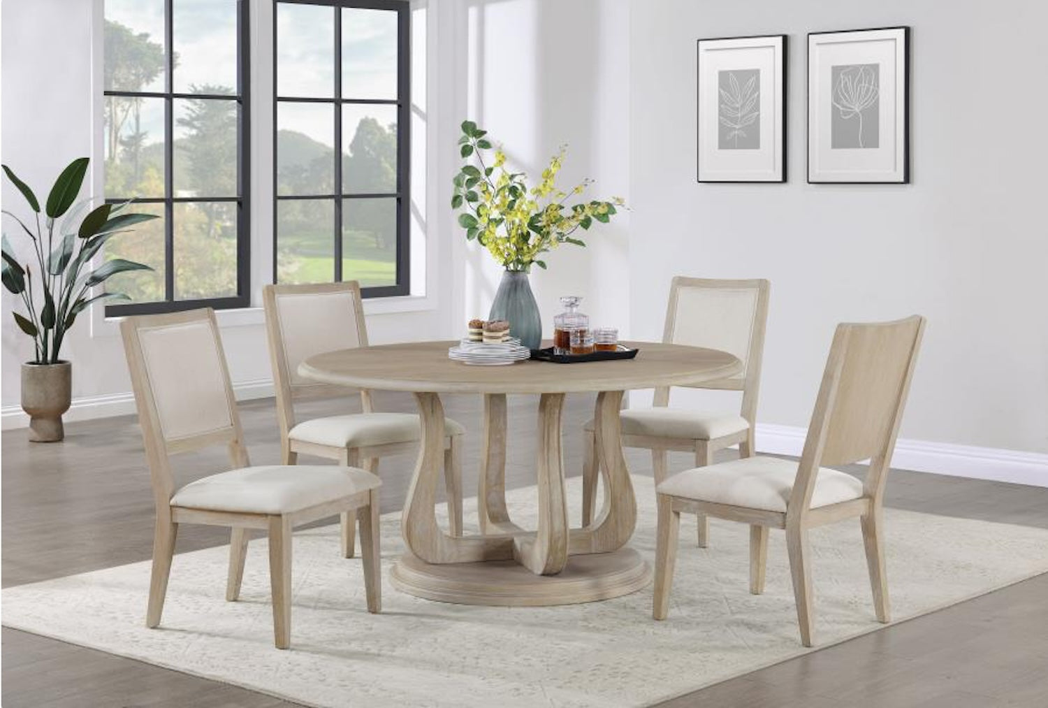 Trofello 5-Piece Round Dining Set - White Washed