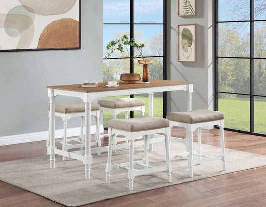 Martina 5-Piece Rectangular Counter Height Dining Set With Stools Brown And White