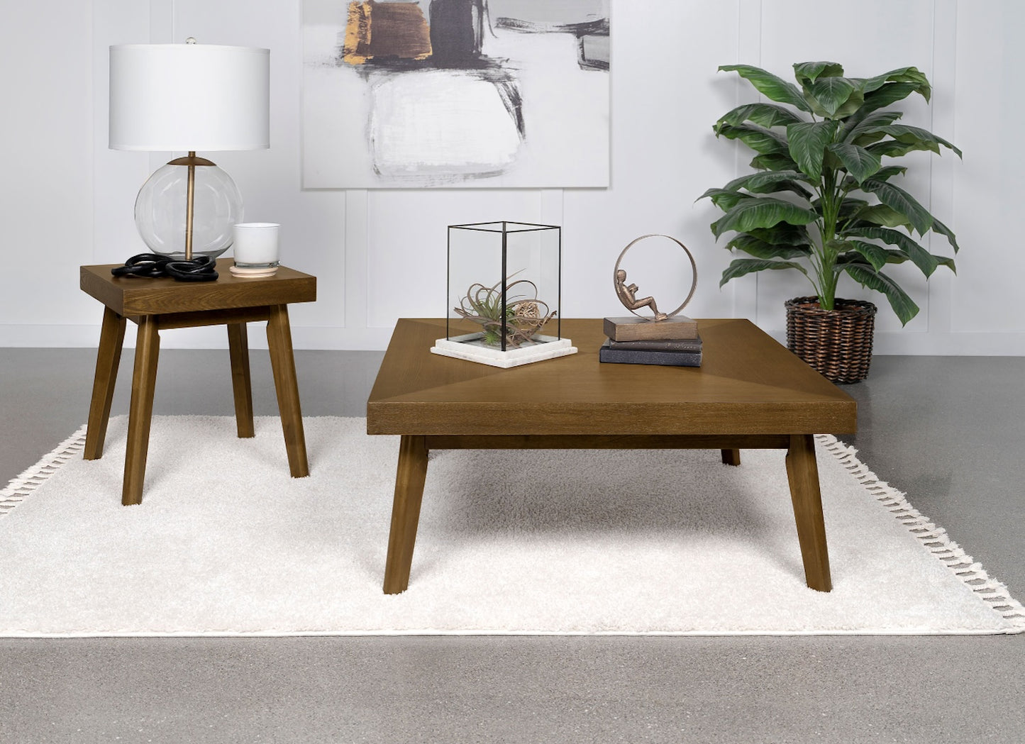 Westerly Square Wood Coffee Table With Diamond Parquet Walnut