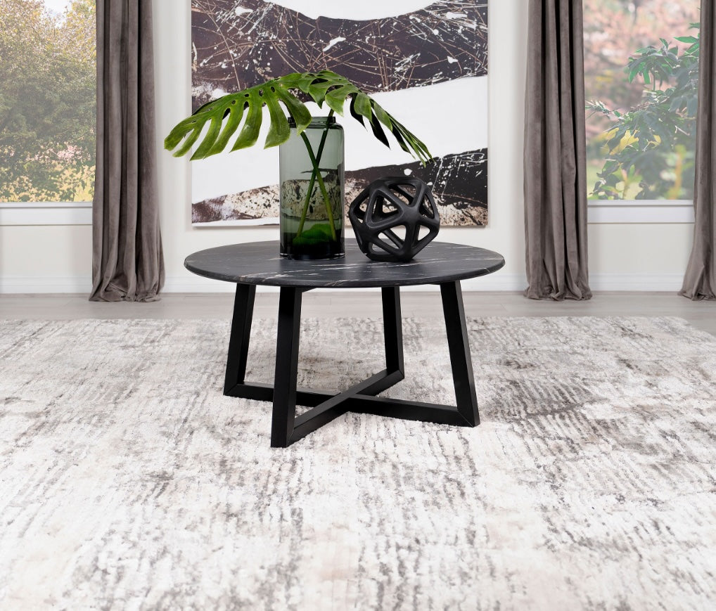 Skylark Round Coffee Table With Marble-Like Top Letizia And Light Oak