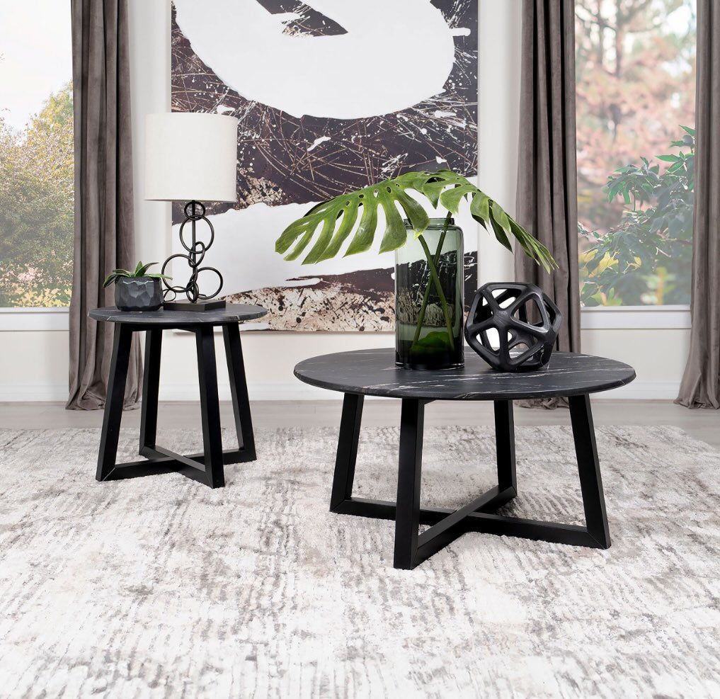 Skylark Round End Table With Marble-Like Top Letizia And Light Oak