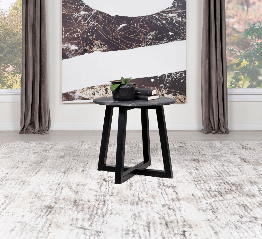 Skylark Round End Table With Marble-Like Top Letizia And Light Oak