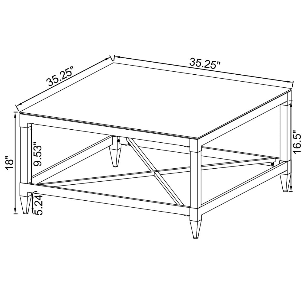 Lindley Square Coffee Table With Acrylic Legs And Tempered Mirror Top Chrome