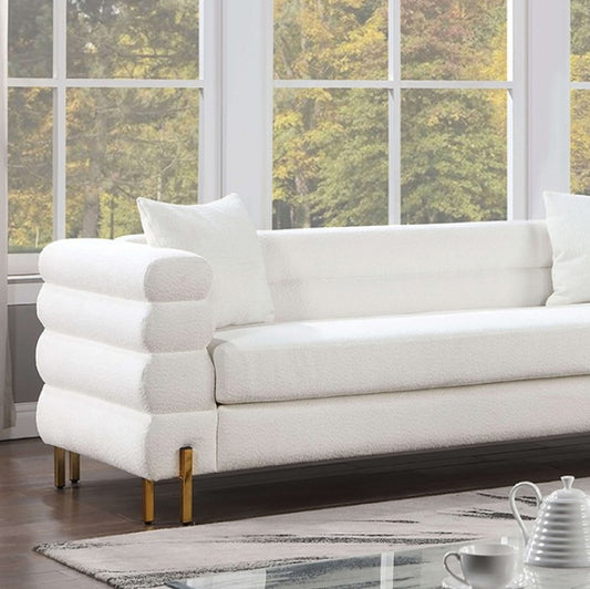 Landovery Contemporary Boucle Sofa - White & Gold