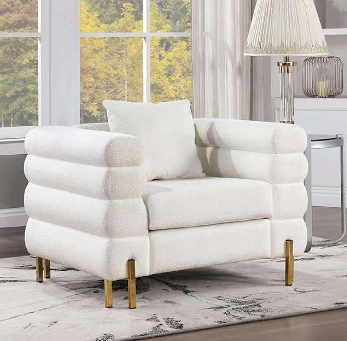 Landovery Contemporary Boucle Living Room Set - White & Gold