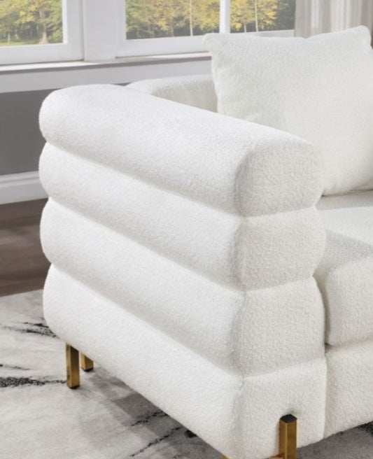 Landovery Contemporary Boucle Sofa - White & Gold