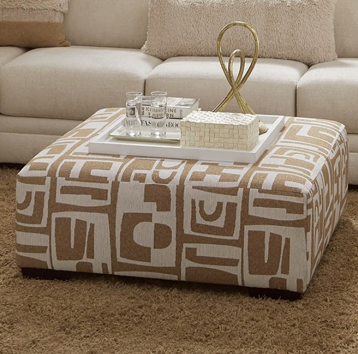 Carleton Transitional Chenille Ottoman - Ivory/Tan