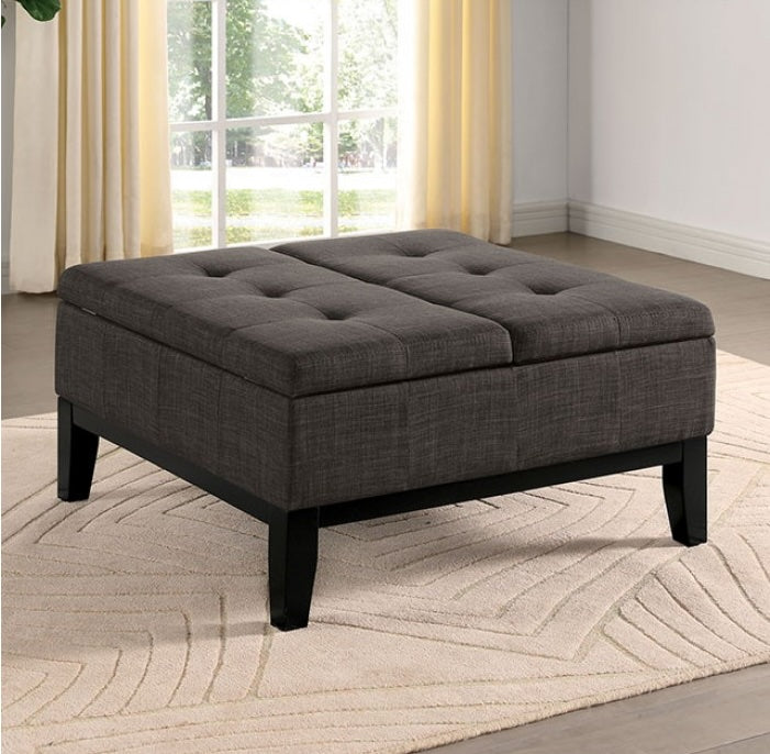 Fazio Transitional Linen Storage Ottoman - Dark Gray