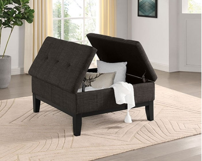 Fazio Transitional Linen Storage Ottoman - Dark Gray