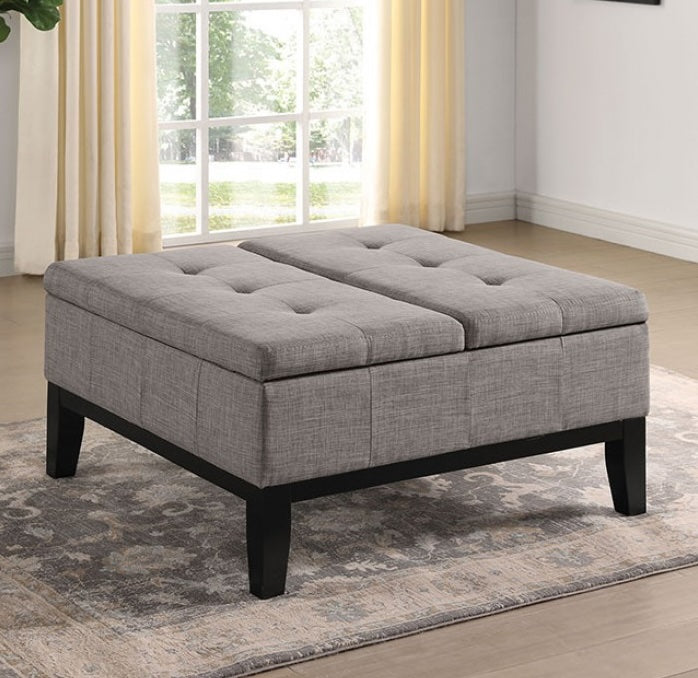 Fazio Transitional Linen Storage Ottoman - Light Gray