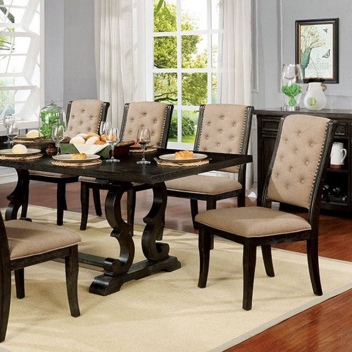 Patience Rustic 7 Piece Dining Set - Dark Walnut & Beige