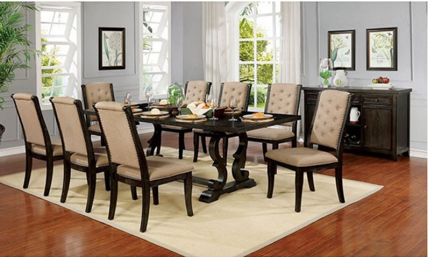 Patience Rustic 7 Piece Dining Set - Dark Walnut & Beige