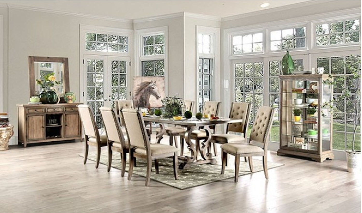 Patience Rustic 7 Piece Dining Set - Rustic Natural & Beige