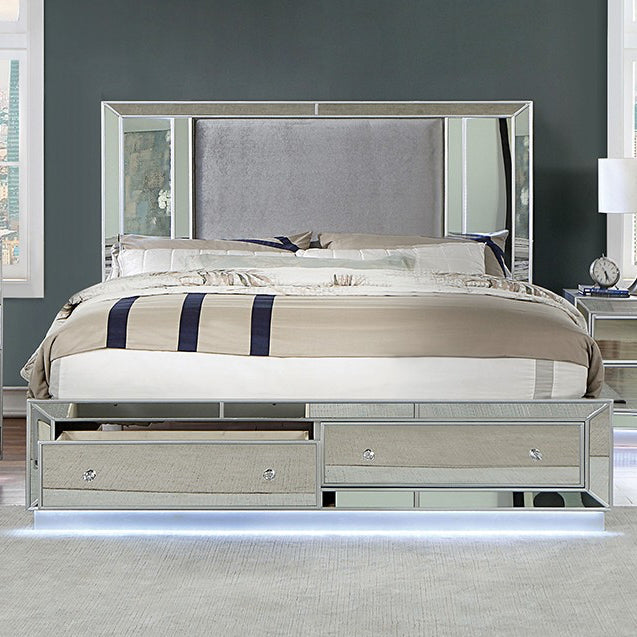 Belladonna Mirrored Storage Bed with LED Footboard - King