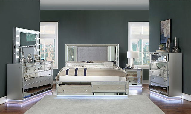 Belladonna Mirrored Storage Bed with LED Footboard - King