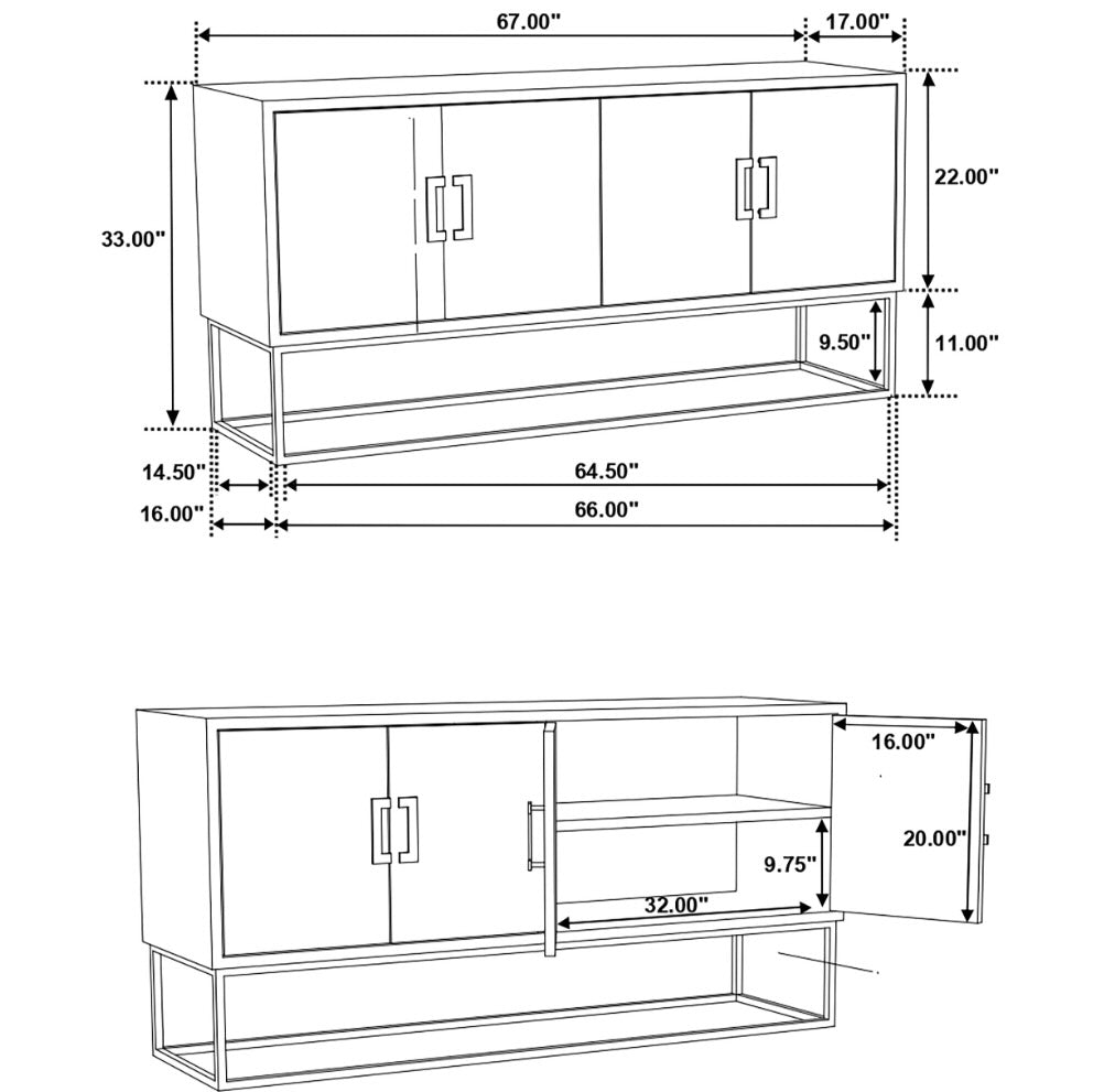 Borman 4-Door Wooden Accent Cabinet Walnut And Black