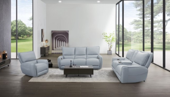 Phineas Leather Power Living Room Set - Pale Blue