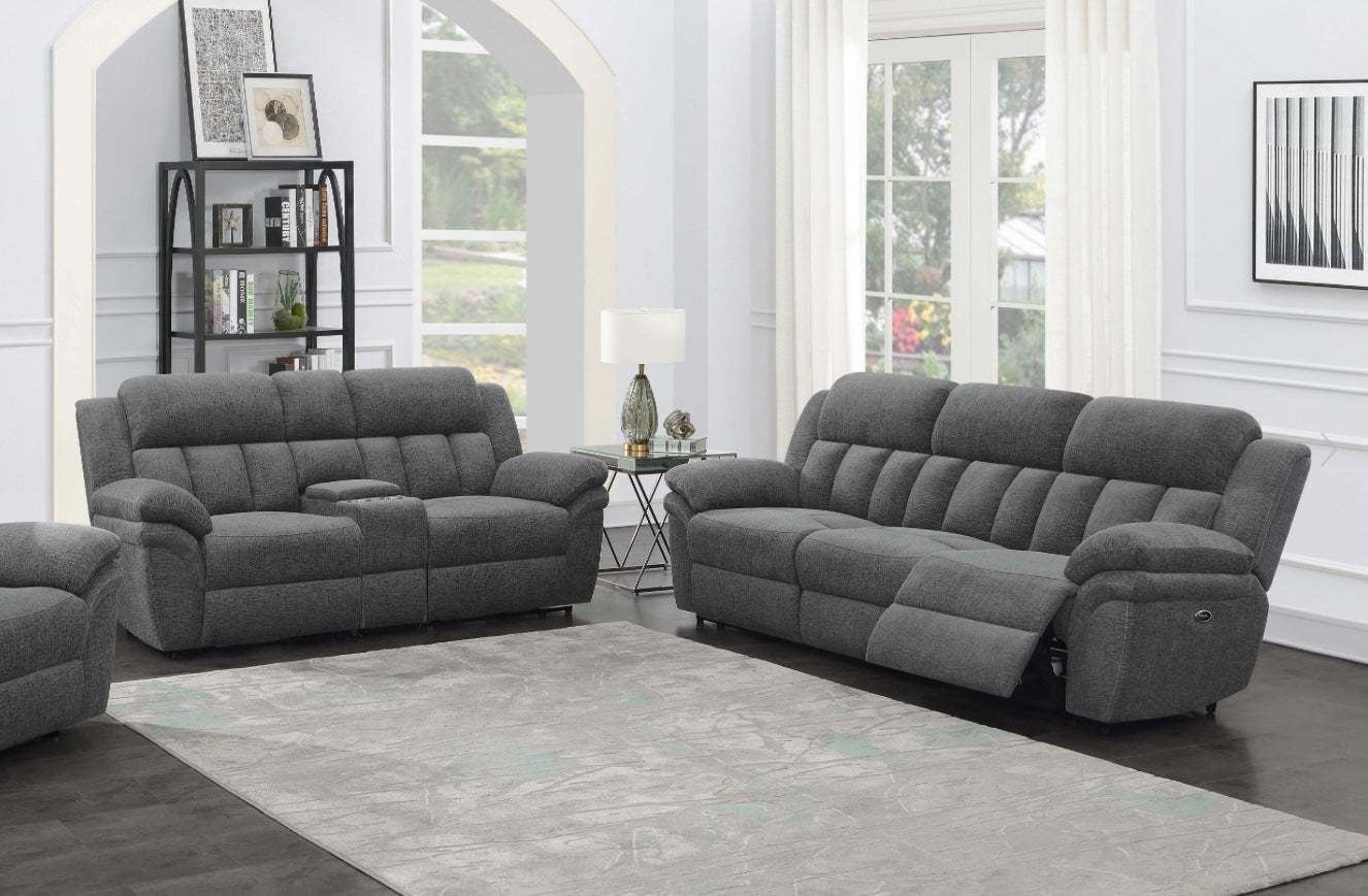 Bahrain Upholstered Motion Living Room Set - Charcoal