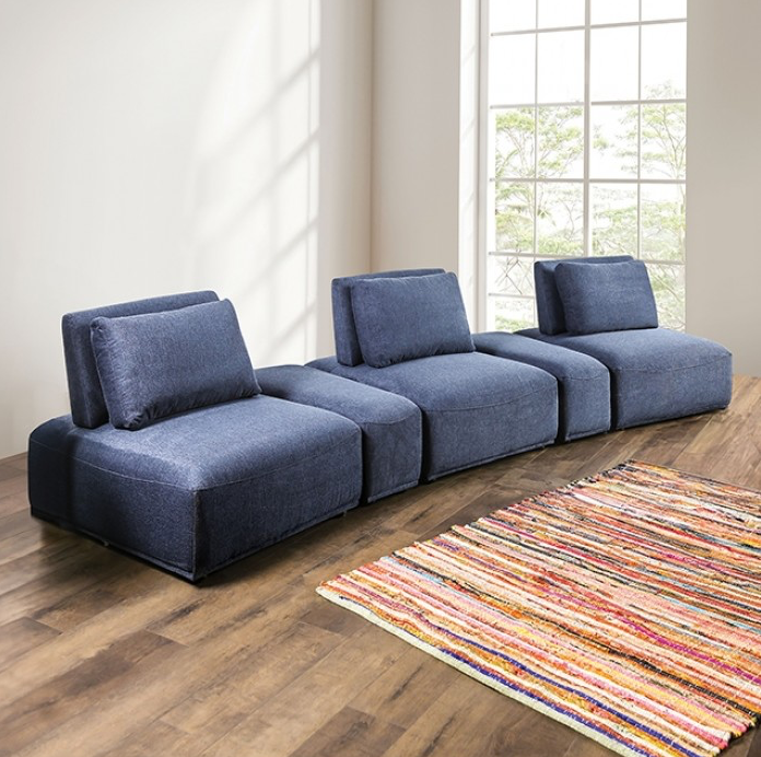 Stavanger Modern Modular Curved Sofa in Blue Boucle