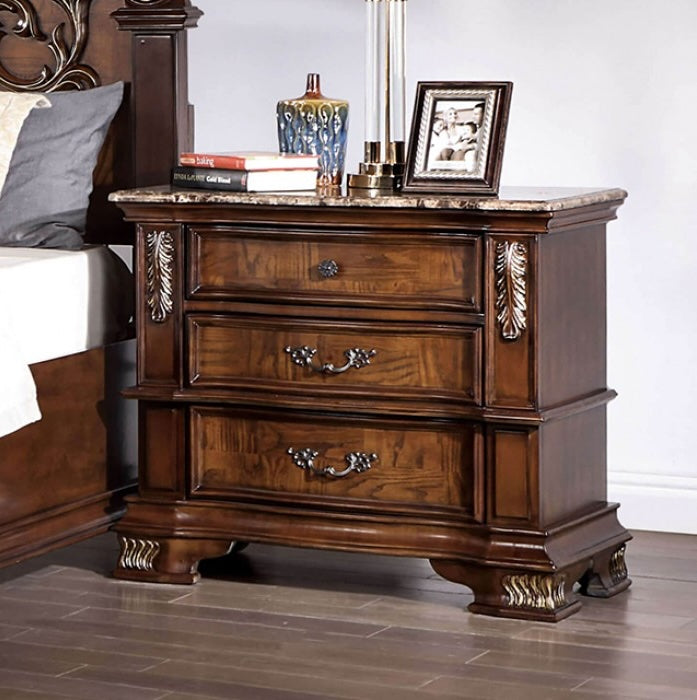 Esparanza Traditional Marble Topped Nightstand - Brown Cherry