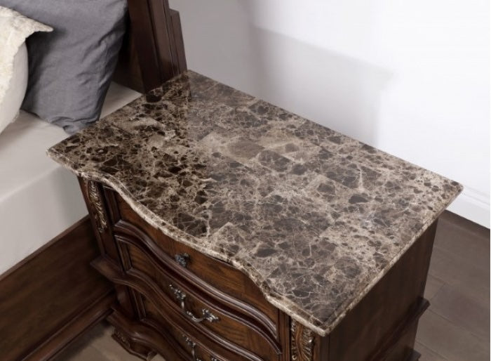 Esparanza Traditional Marble Topped Nightstand - Brown Cherry