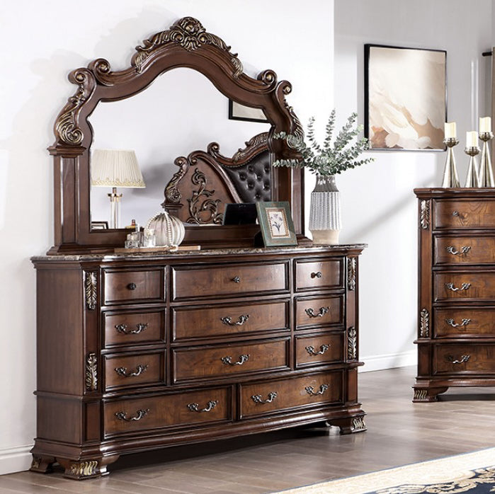 Esparanza Traditional Marble Topped Dresser - Brown Cherry