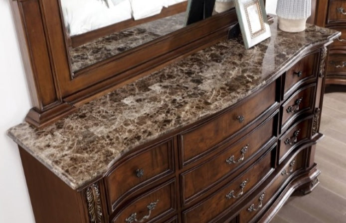 Esparanza Traditional Marble Topped Dresser - Brown Cherry