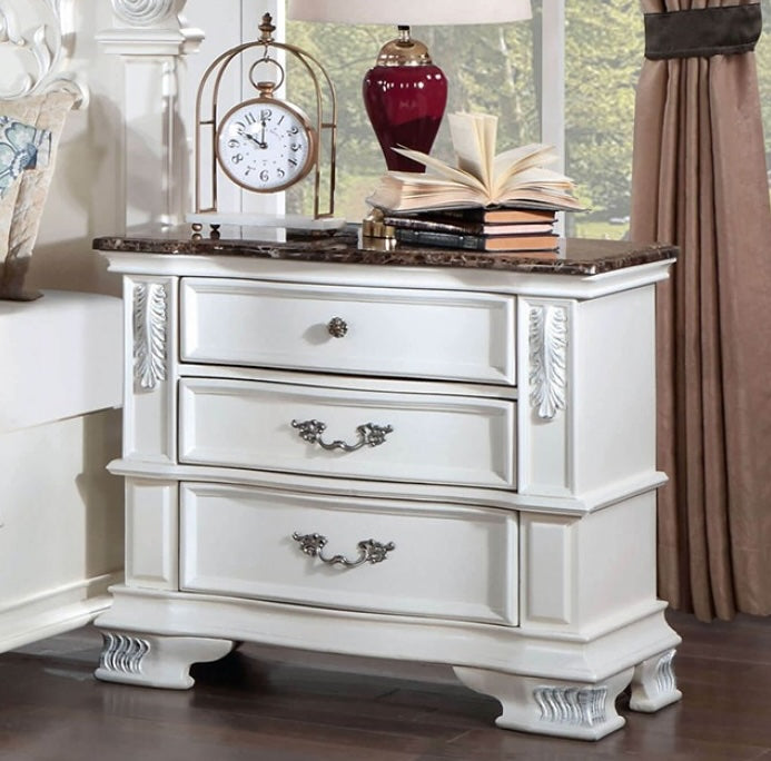 Esparanza Traditional Marble Topped Nightstand - Pearl White