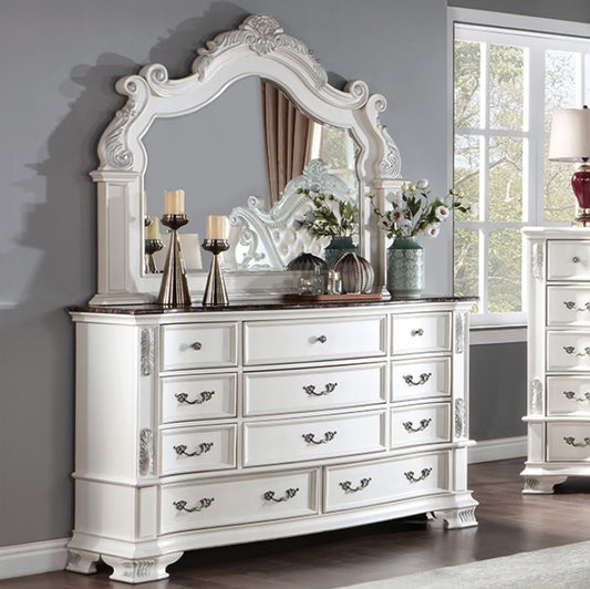 Esparanza Traditional Marble Topped Dresser - Pearl White