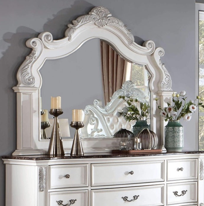 Esparanza Traditional Marble Topped Nightstand - Pearl White