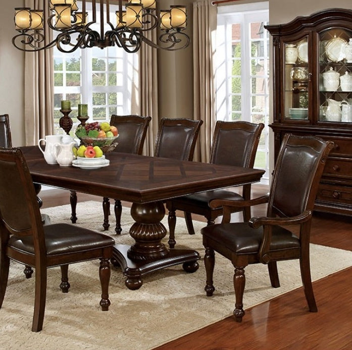 FOA Alpena Transitional 7-Piece Double Pedestal Dining Set - Brown Cherry