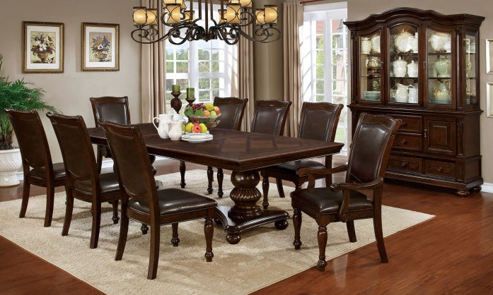 FOA Alpena Transitional 7-Piece Double Pedestal Dining Set - Brown Cherry