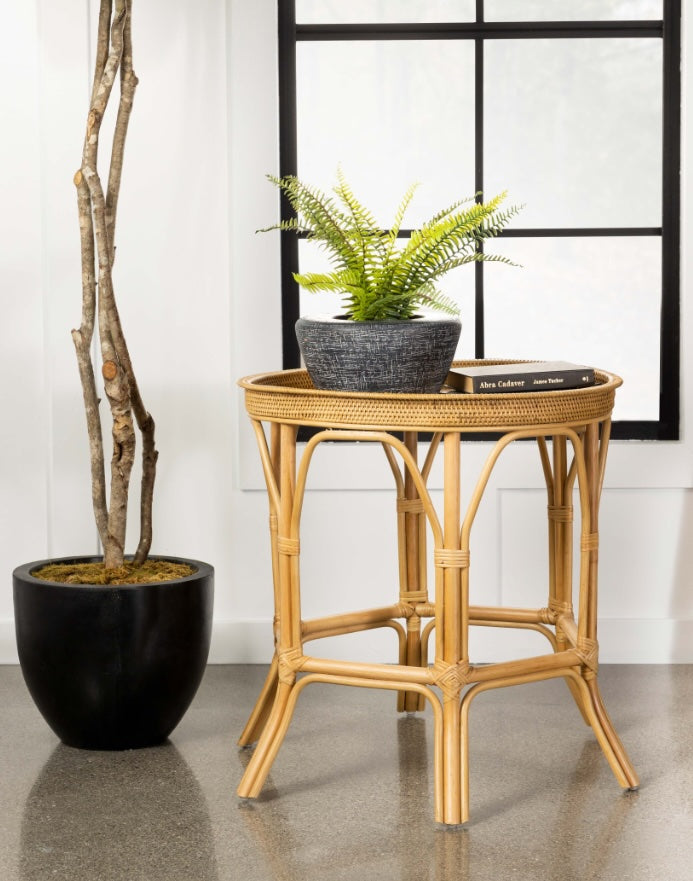 Antonio Round Rattan Tray Top Accent Table Natural